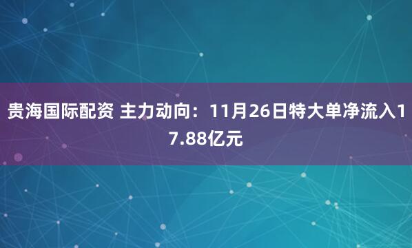 贵海国际配资 主力动向：11月26日特大单净流入17.88亿元